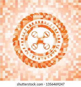 air drone icon inside orange tile background illustration. Square geometric mosaic seamless pattern with emblem inside.