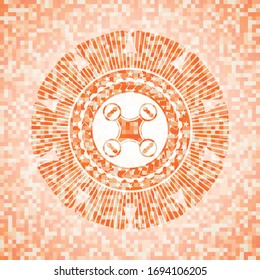 air drone icon inside orange tile background illustration. Square geometric mosaic seamless pattern with emblem inside.