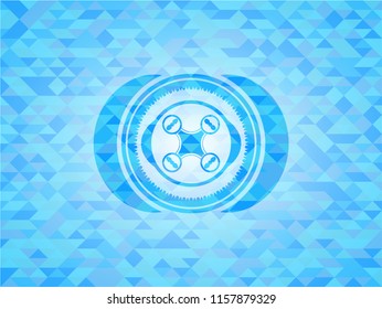 air drone icon inside realistic sky blue mosaic emblem
