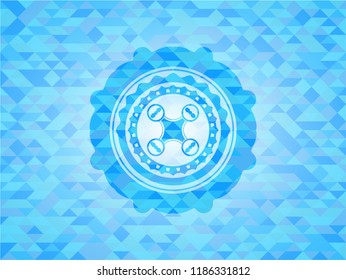 air drone icon inside realistic sky blue emblem. Mosaic background