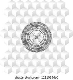 air drone icon inside realistic grey emblem with cube white background