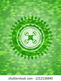air drone icon inside realistic green emblem. Mosaic background