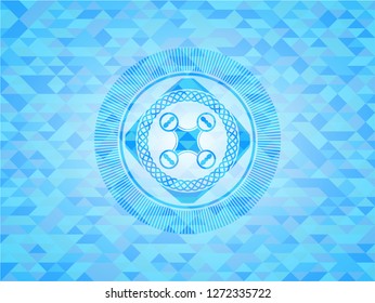 air drone icon inside realistic light blue emblem. Mosaic background