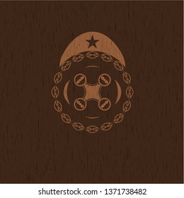 air drone icon inside realistic wood emblem