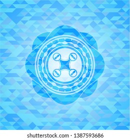 air drone icon inside realistic light blue mosaic emblem