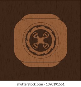 air drone icon inside realistic wooden emblem