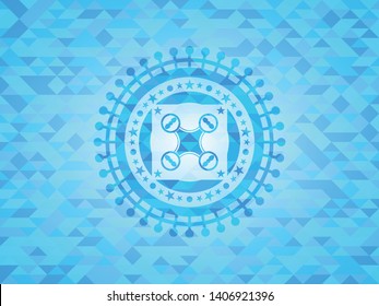 air drone icon inside realistic sky blue mosaic emblem