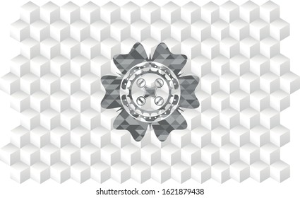 air drone icon inside realistic grey emblem with geometric cube white background