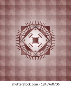 air drone icon inside red emblem or badge with abstract geometric pattern background. Seamless.