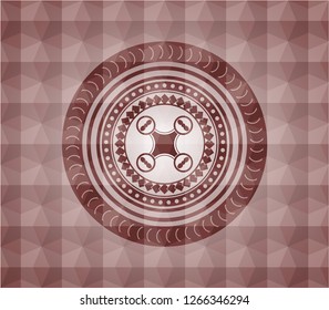 air drone icon inside red badge with geometric background. Seamless.