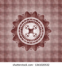 air drone icon inside red emblem or badge with geometric pattern background. Seamless.
