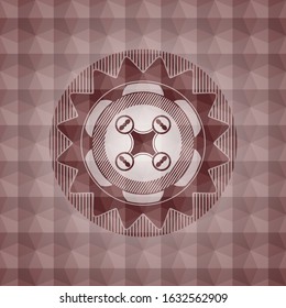 air drone icon inside red emblem or badge with geometric pattern background. Seamless.