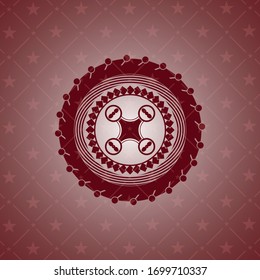 icono del dron aéreo dentro del emblema rojo. Vintage.
