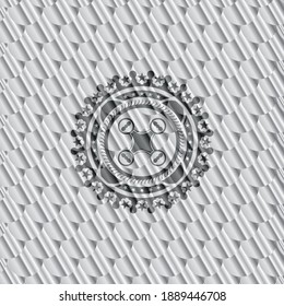 icono del drone de aire dentro de la brillante placa de plata. Patrón de escalas. Ilustración vectorial. Detallado. 
