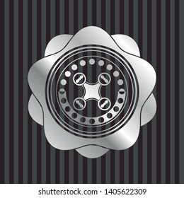 air drone icon inside silvery shiny badge