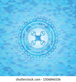 air drone icon inside sky blue emblem with triangle mosaic background