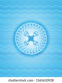 air drone icon inside sky blue water style badge.