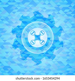 air drone icon inside sky blue emblem with triangle mosaic background