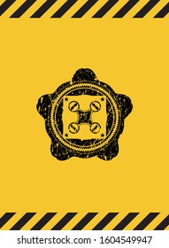air drone icon inside warning sign, black grunge emblem. Vector Illustration. Detailed.