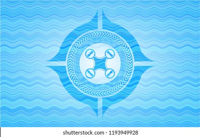 air drone icon inside water concept style badge.