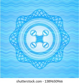 air drone icon inside water wave representation emblem.