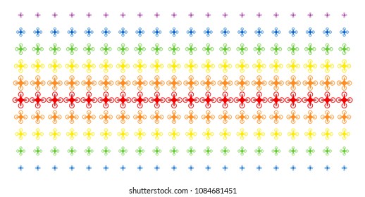 Air Drone icon spectral halftone pattern. Vector symbols arranged into halftone matrix with vertical spectral gradient. Designed for backgrounds, covers, templates and abstract effects.