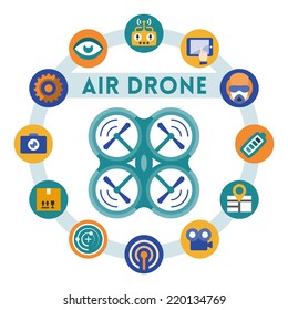Air drone or quadrocopter related vector infographic, flat style