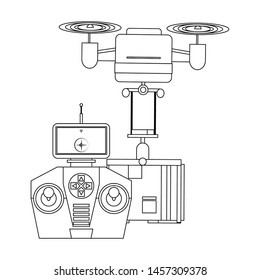 air drone remote control technology device delivery and logistic process with cardboard box cartoon vector illustration graphic design