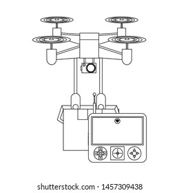 air drone remote control technology device delivery and logistic process with cardboard box cartoon vector illustration graphic design