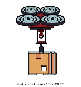 air drone remote control technology device delivery and logistic process with cardboard box cartoon vector illustration graphic design