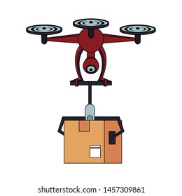 air drone remote control technology device delivery and logistic process with cardboard box cartoon vector illustration graphic design