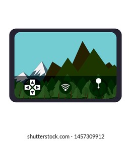 air drone remote control technology device with air landscape view cartoon vector illustration graphic design