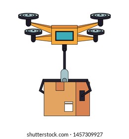 air drone remote control technology device delivery and logistic process with cardboard box cartoon vector illustration graphic design