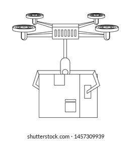 air drone remote control technology device delivery and logistic process with cardboard box cartoon vector illustration graphic design