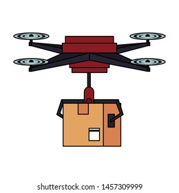 air drone remote control technology device delivery and logistic process with cardboard box cartoon vector illustration graphic design