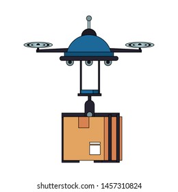 air drone remote control technology device delivery and logistic process with cardboard box cartoon vector illustration graphic design