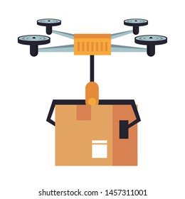 air drone remote control technology device delivery and logistic process with cardboard box cartoon vector illustration graphic design