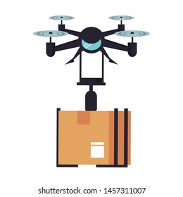 air drone remote control technology device delivery and logistic process with cardboard box cartoon vector illustration graphic design