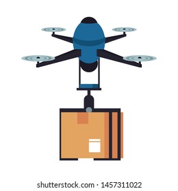 air drone remote control technology device delivery and logistic process with cardboard box cartoon vector illustration graphic design