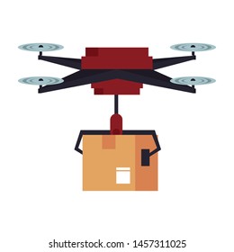 air drone remote control technology device delivery and logistic process with cardboard box cartoon vector illustration graphic design