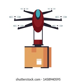 air drone remote control technology device delivery and logistic process with cardboard box cartoon vector illustration graphic design