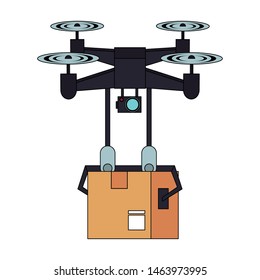 air drone remote control technology device delivery and logistic process with cardboard box cartoon vector illustration graphic design