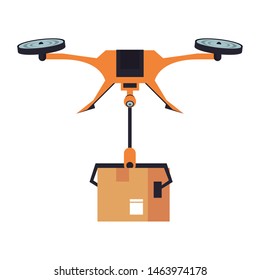 air drone remote control technology device delivery and logistic process with cardboard box cartoon vector illustration graphic design