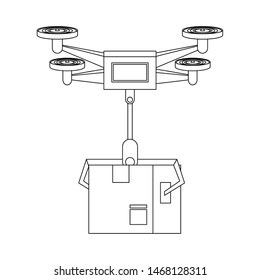 air drone remote control technology device delivery and logistic process with cardboard box cartoon vector illustration graphic design