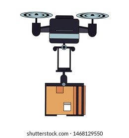 air drone remote control technology device delivery and logistic process with cardboard box cartoon vector illustration graphic design