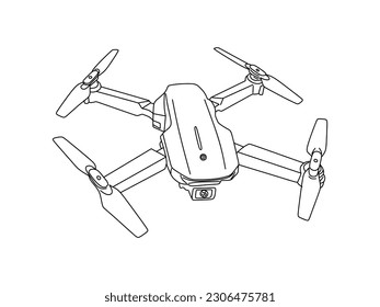 Air Drone sketch. Line Illustration of flying device isolated on white background. Vector illustration