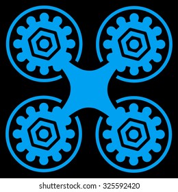 Air Drone vector icon. Style is flat symbol, blue color, rounded angles, black background.