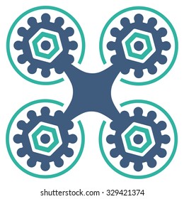 Air Drone vector icon. Style is bicolor flat symbol, cobalt and cyan colors, rounded angles, white background.