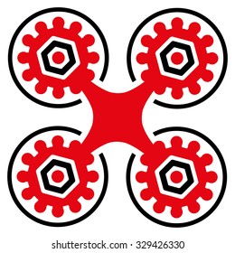 Air Drone vector icon. Style is bicolor flat symbol, intensive red and black colors, rounded angles, white background.