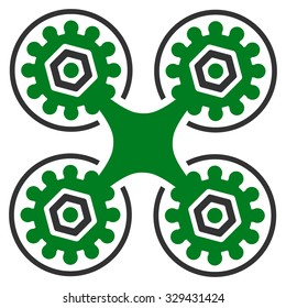 Air Drone vector icon. Style is bicolor flat symbol, green and gray colors, rounded angles, white background.